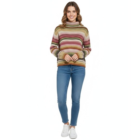 Heirloom Collectibles Sweater Womens Striped Turtle Neck Ramie Vintage Medium - Picture 1 of 9